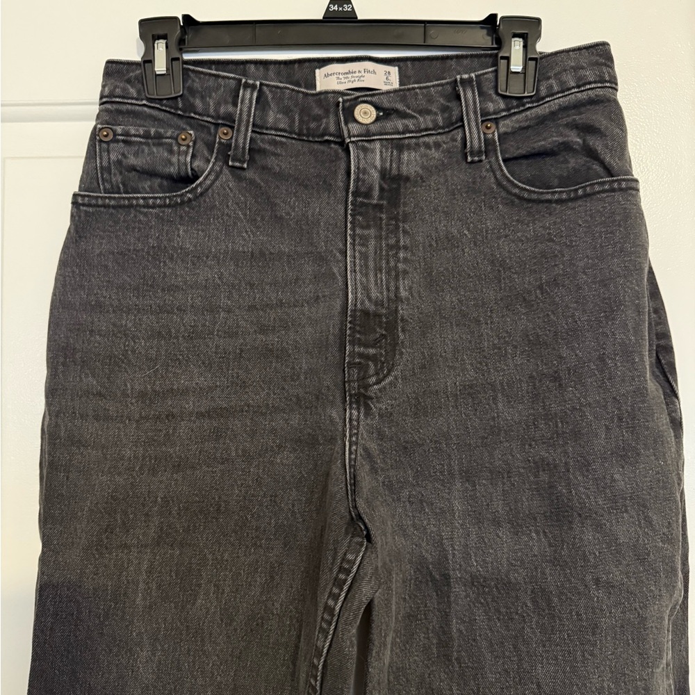 Abercrombie Curve Love Ultra High 90s Straight Black Jeans - Long